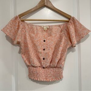 Monteau Peach Floral Smocked Blouse